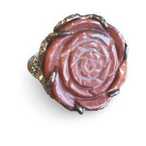 Sterling Silver D'Joy Red Jade Carved Round Flower Ring Size 8